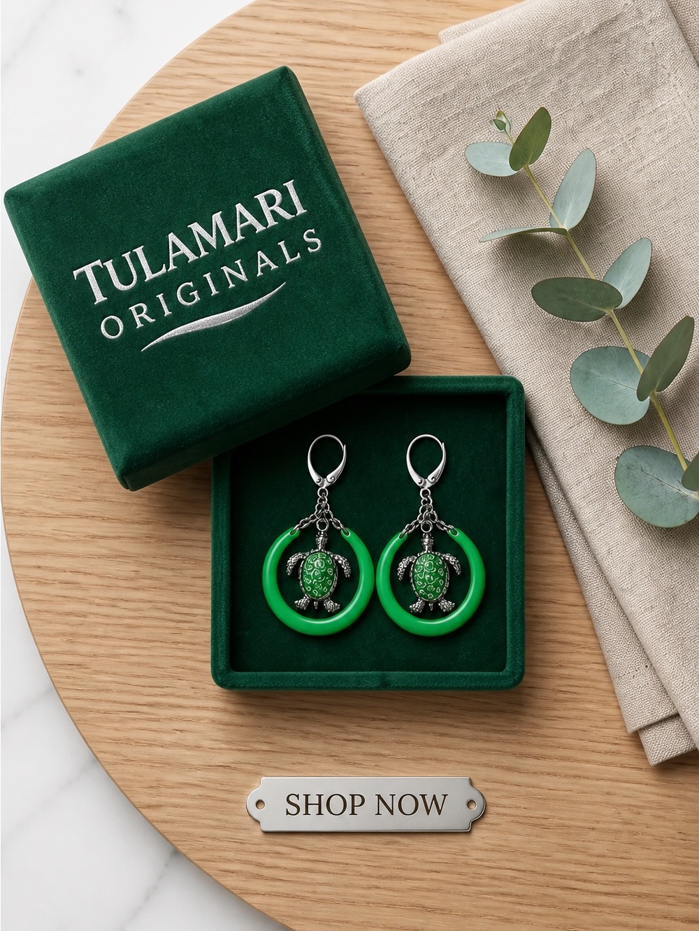 Green Turtle Hoop Earrings